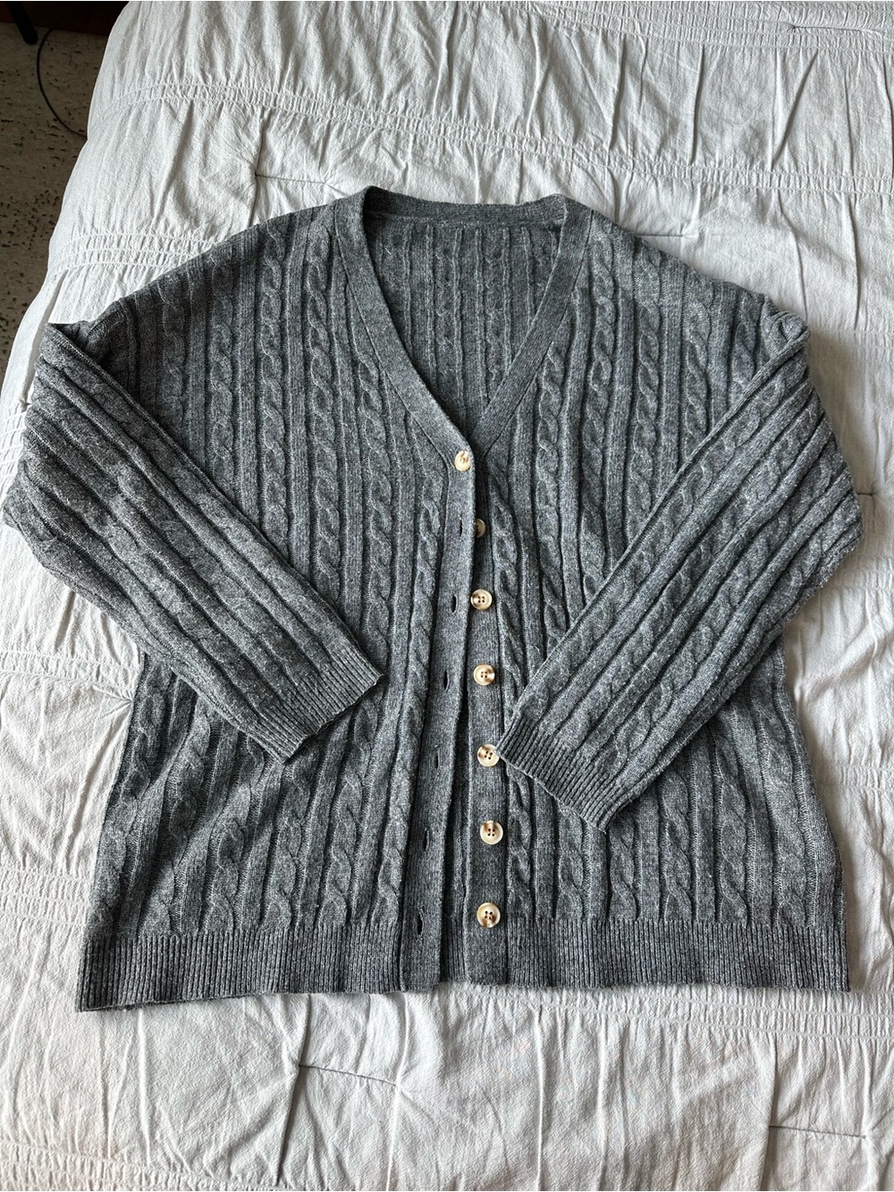 Oversized Grey Cable Knit Cardigan